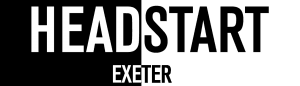 Logo of HeadStart Exeter, featuring the name in bold black and white typography.